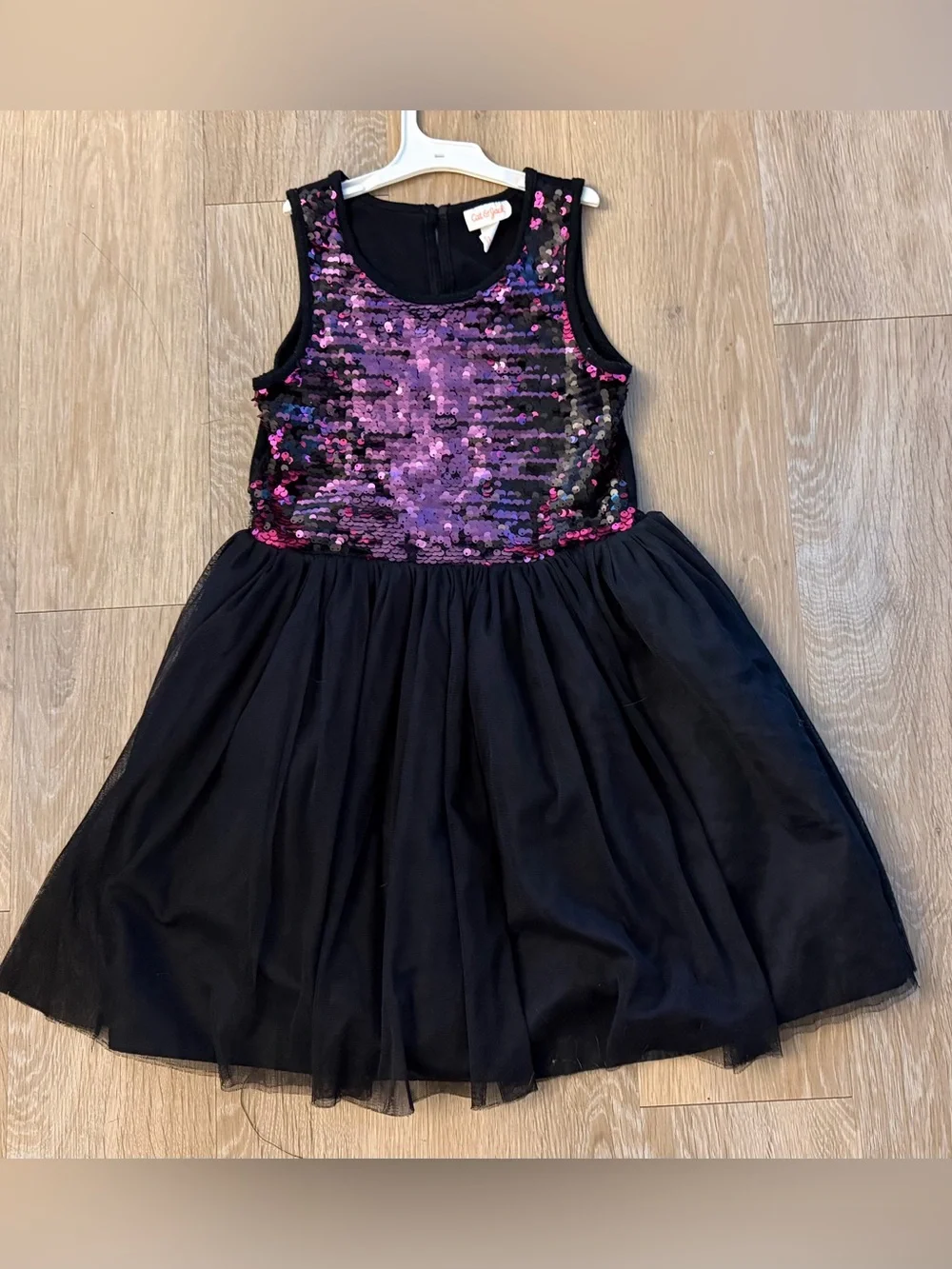 Cat& Jack Girl's Size 7/8 Black Dress With Purple Sequin Bodice Tulle Skirt